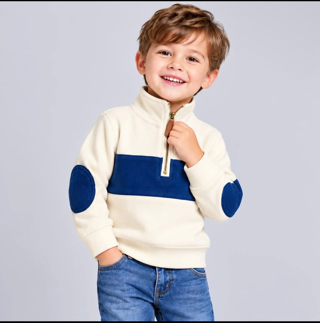 White-Blue Quarter Zip Sweater