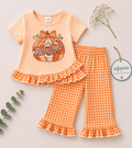 "Thankful" Pumpkin Printed Girls Tunic & Gingham Pants.