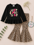 "Spooky" Black Applique Long Sleeve Shirt and Cheetah Printed Bell Bottoms.