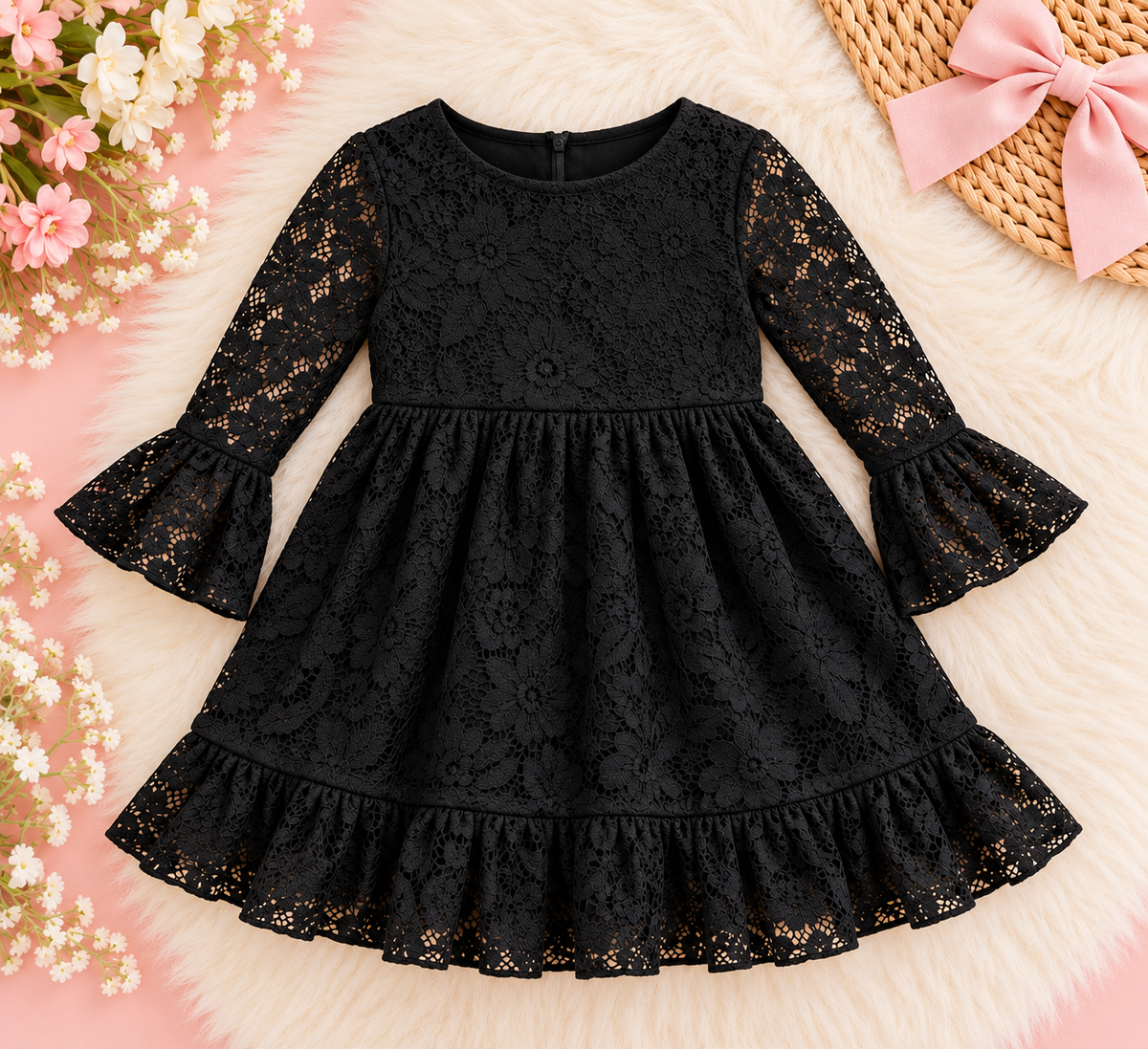 Black Poet sleeve lace dress