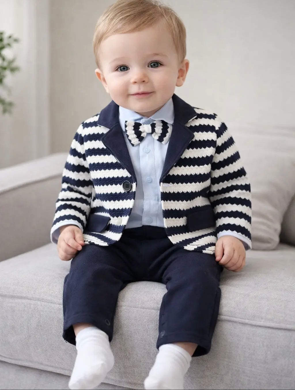 Blue stripes- Tuxedo Romper