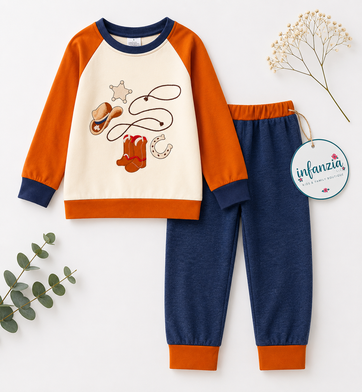 Western Printed Sweatshirt & Navy Blue Pants