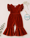 Rust Velvety Baby Romper with Snaps