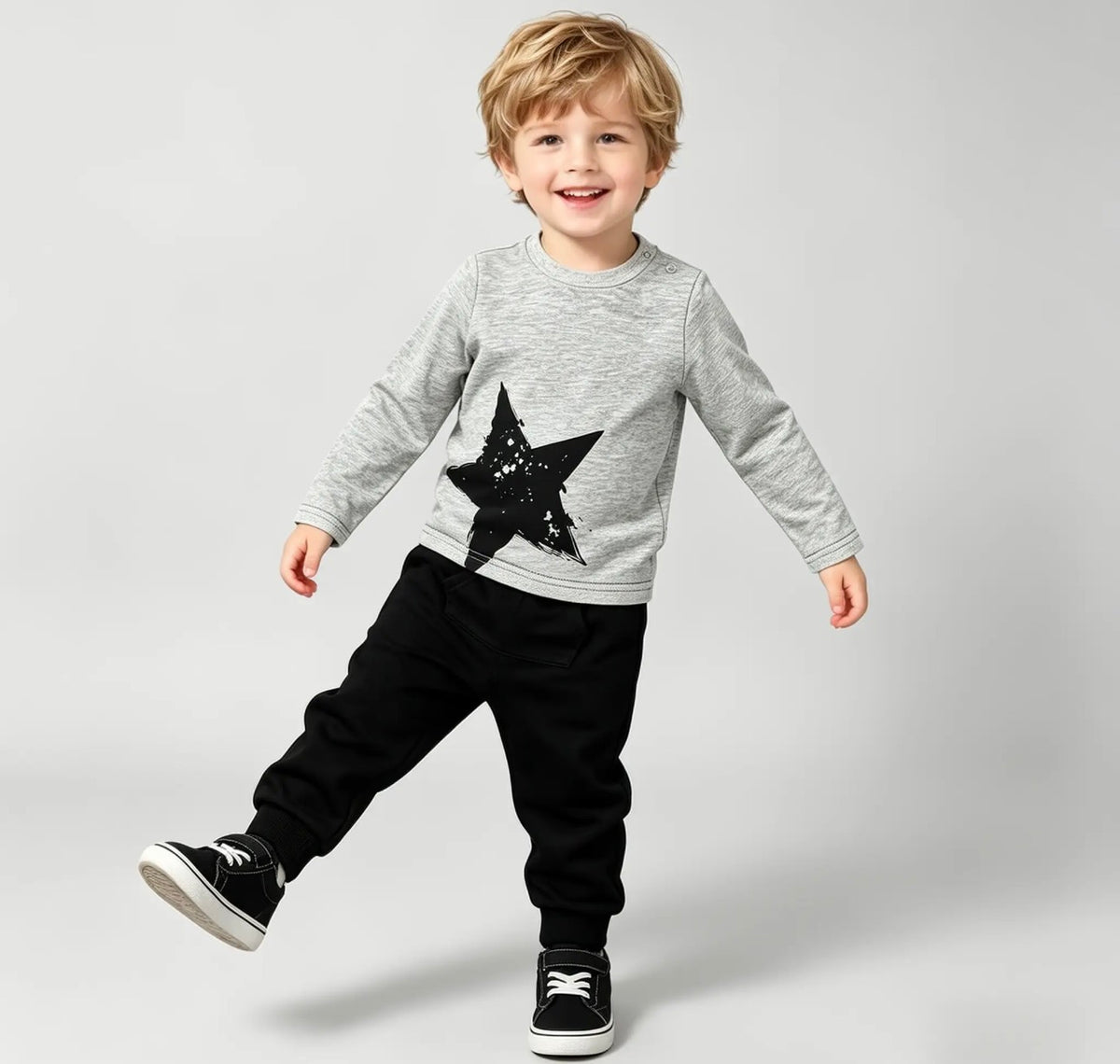 Gray- Star Boy long sleeve outfit
