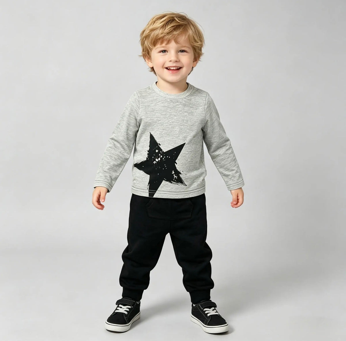 Gray- Star Boy long sleeve outfit