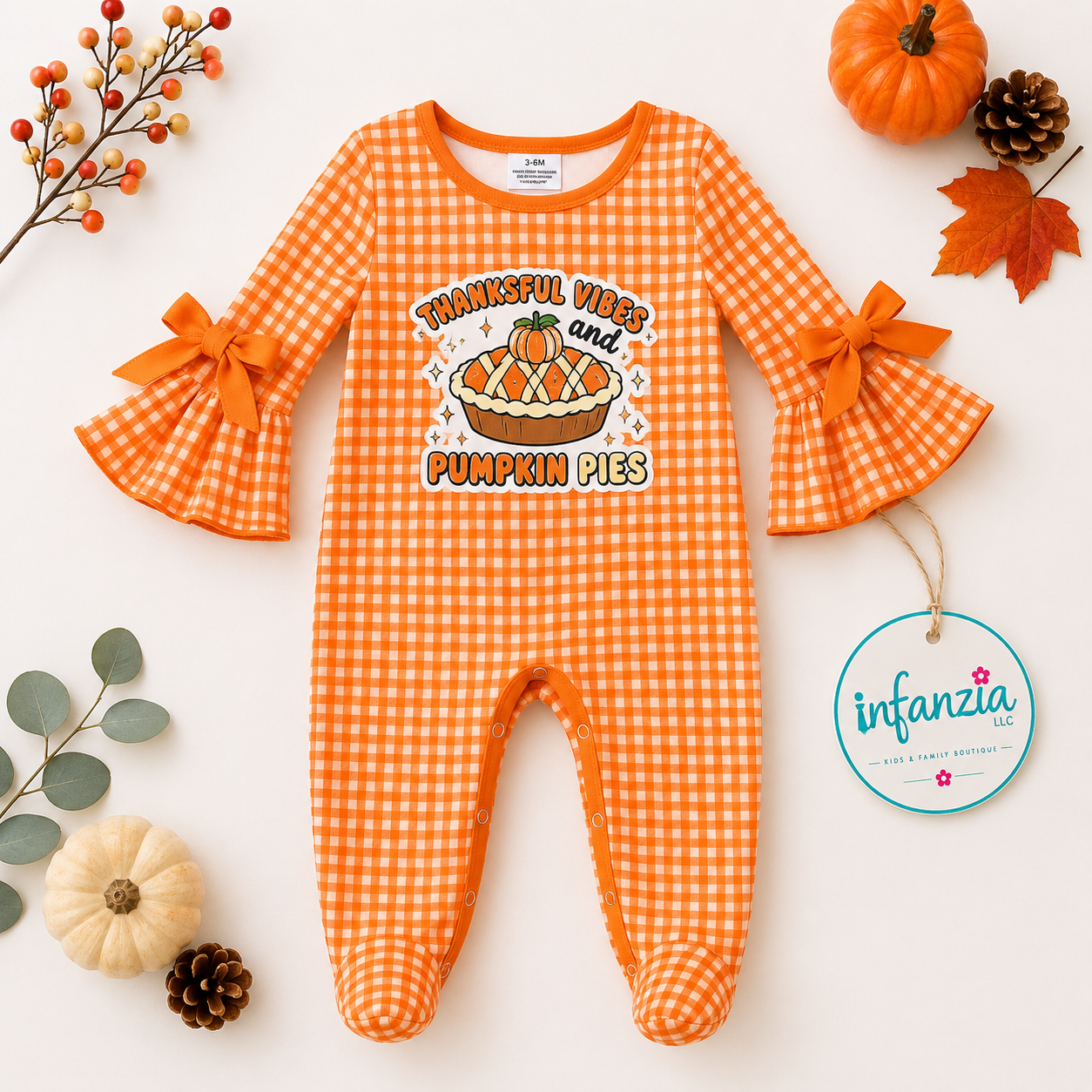 Orange Gingham Pie Printed Baby Bodysuit