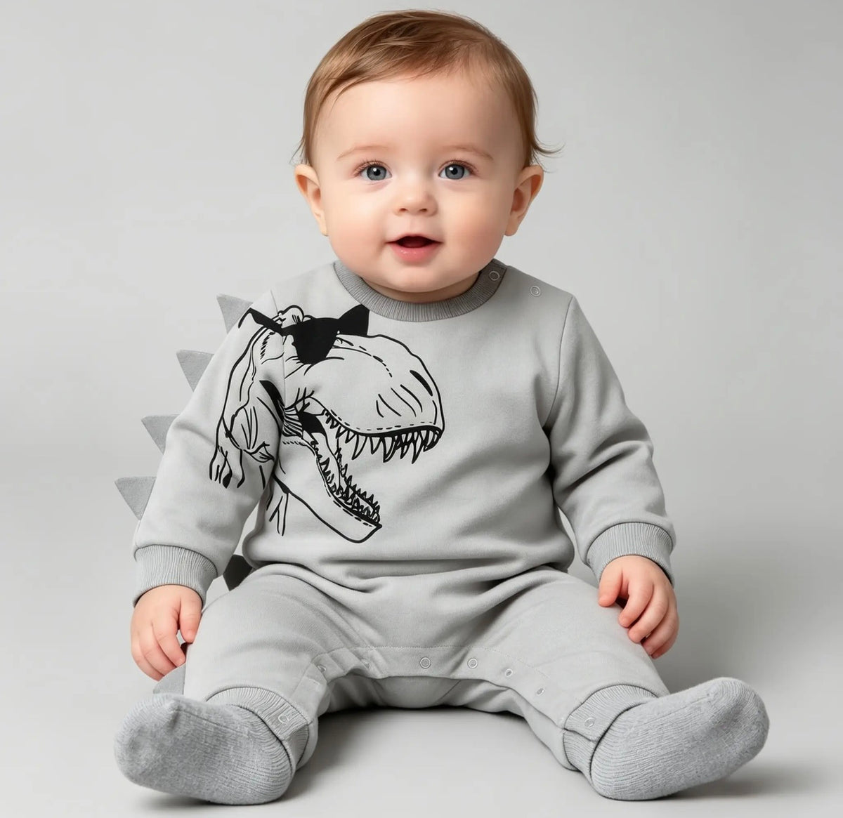 Gray-Dino Baby Romper