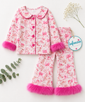 Western Printed Girls Pajamas with Feather Sleeves