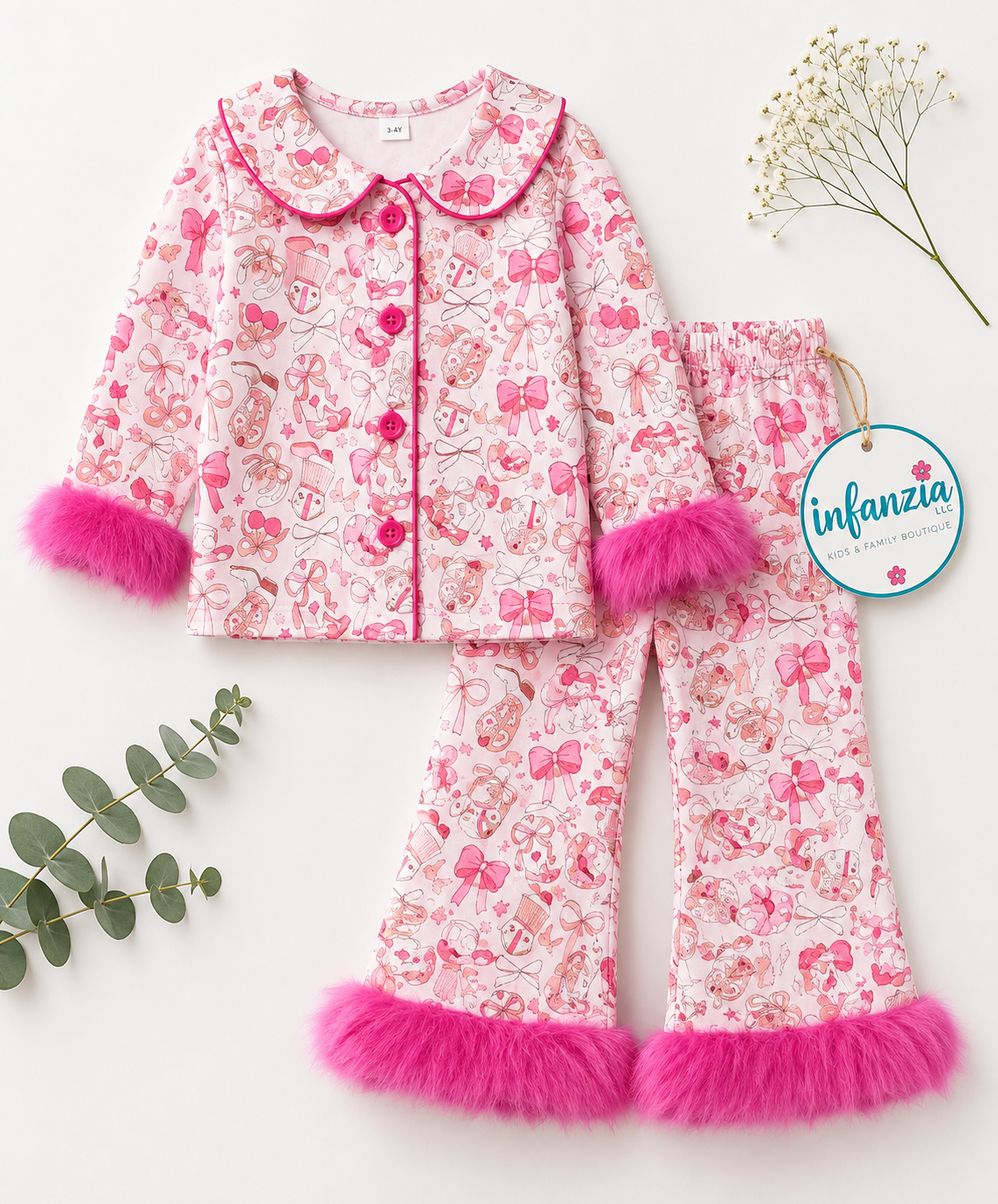 Western Printed Girls Pajamas with Feather Sleeves