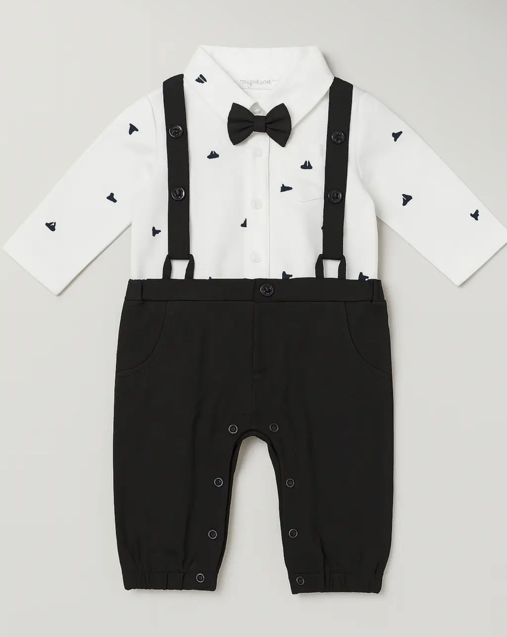 Black and white baby boy romper
